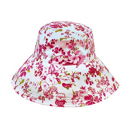 Bucket Hats – 12 PCS Cotton Canvas w/ Flower Print - Fuchsia - HT-6580FU